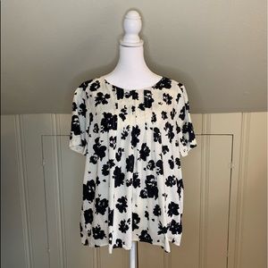 Anthropologie Eri + Ali White & Black Floral Top